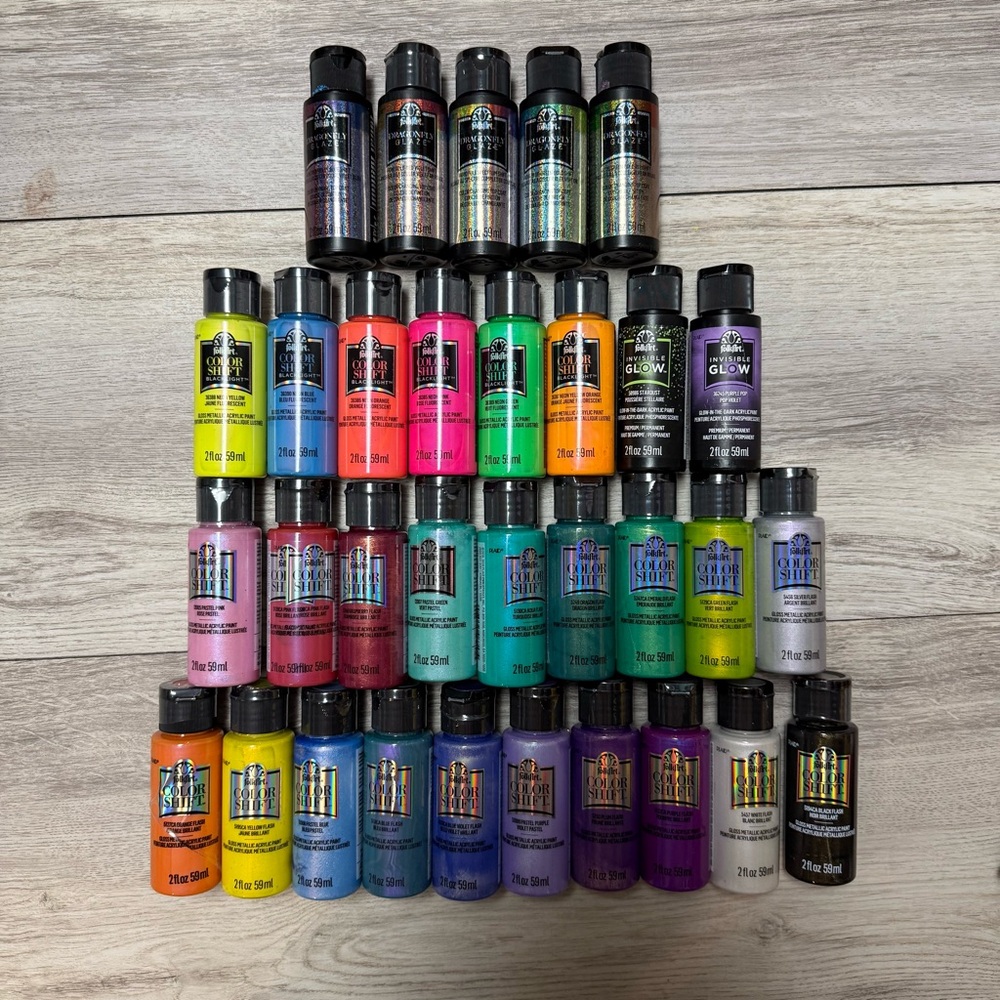 Folk Art Assorted Acrylic Paint Set - 32 Neon, Metallic, Glow-in-the-dark Colors